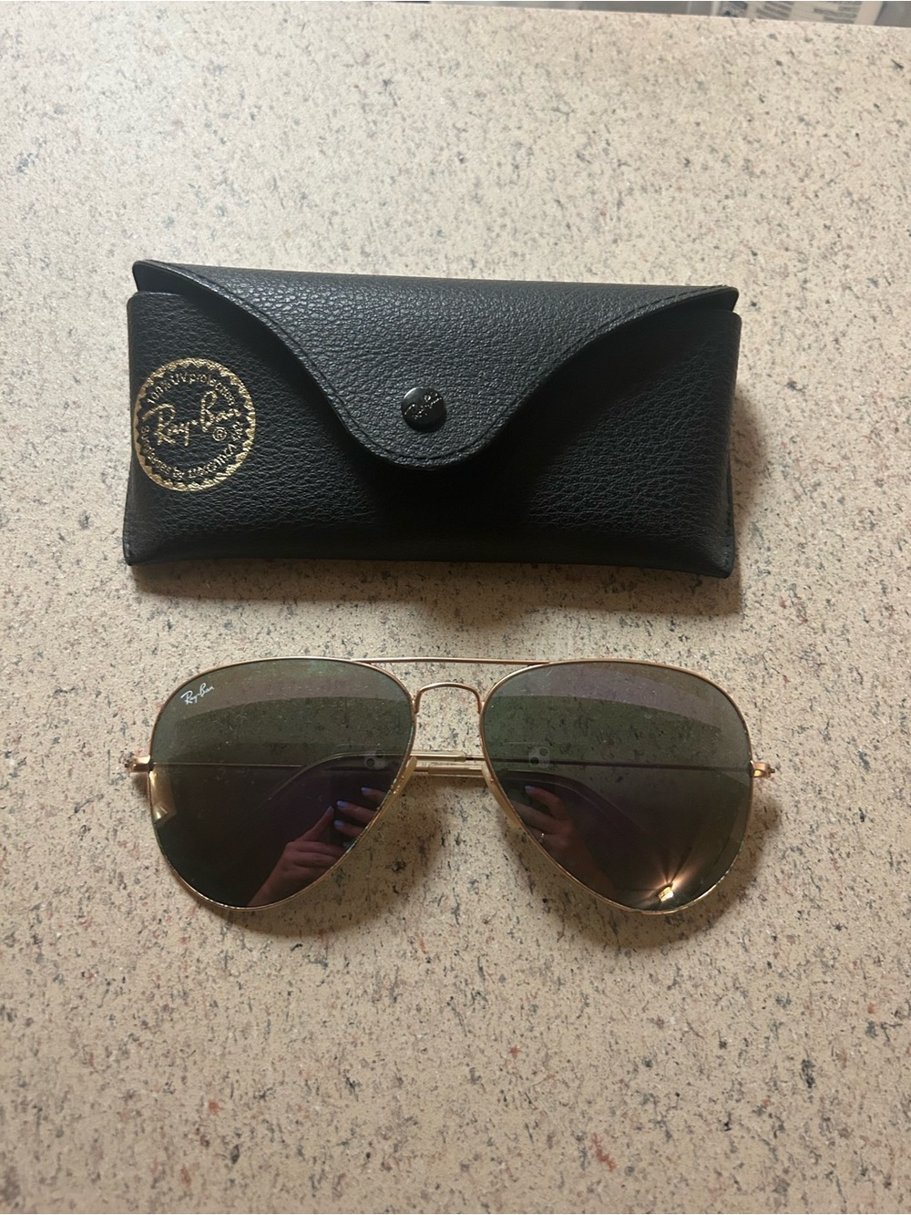 Ray-Ban Women's Aviator Sunglasses in Gold with Green Lenses